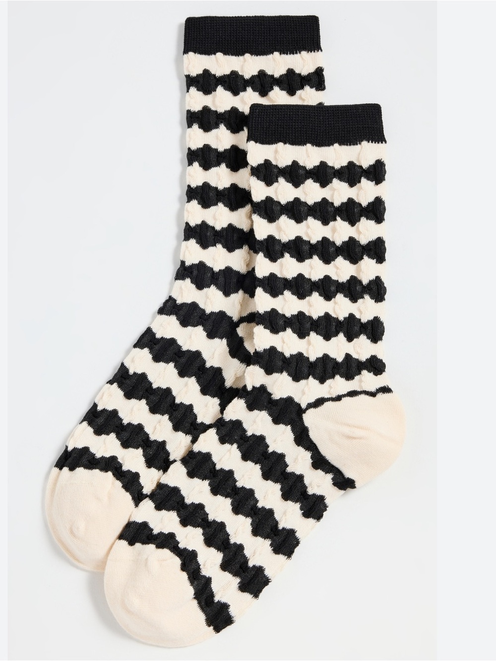 Stems 1 Pair Ivory Black Magic Stripe Cotton Blend Stretch Knit Luxury Socks